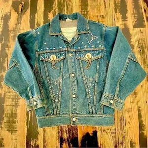 Vintage 80s Oversized Denim Western Cowboy Rodeo Jean Jacket Men’s Small
